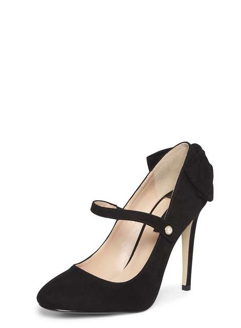 Black 'Dolly' Bow Back Court Shoes